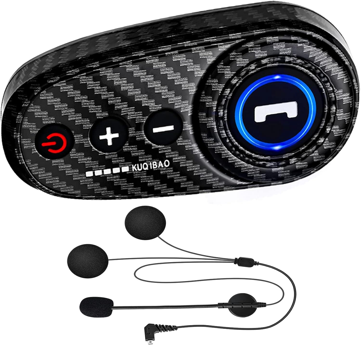 KUQIBAO，Motorcycle Helmet Bluetooth Headset, Bluetooth 5.0, Waterproof, 1200 mAh Lithium Battery, Long Life, Simple Installation Without Tools (Carbon Host + Hard Wheat)