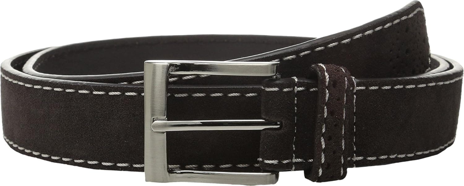 Florsheim Men's Casual Genuine Suede Leather Belt with Contrast Stitched Edge