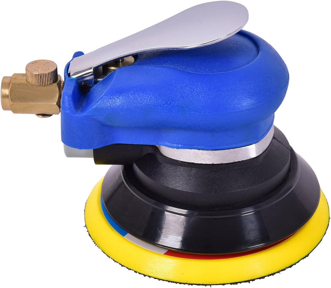 Goplus Air Palm Random Orbital Sander Dual Action Speed Adjustable Pneumatic Polisher Grinding Sanding with Pad (5 inch)