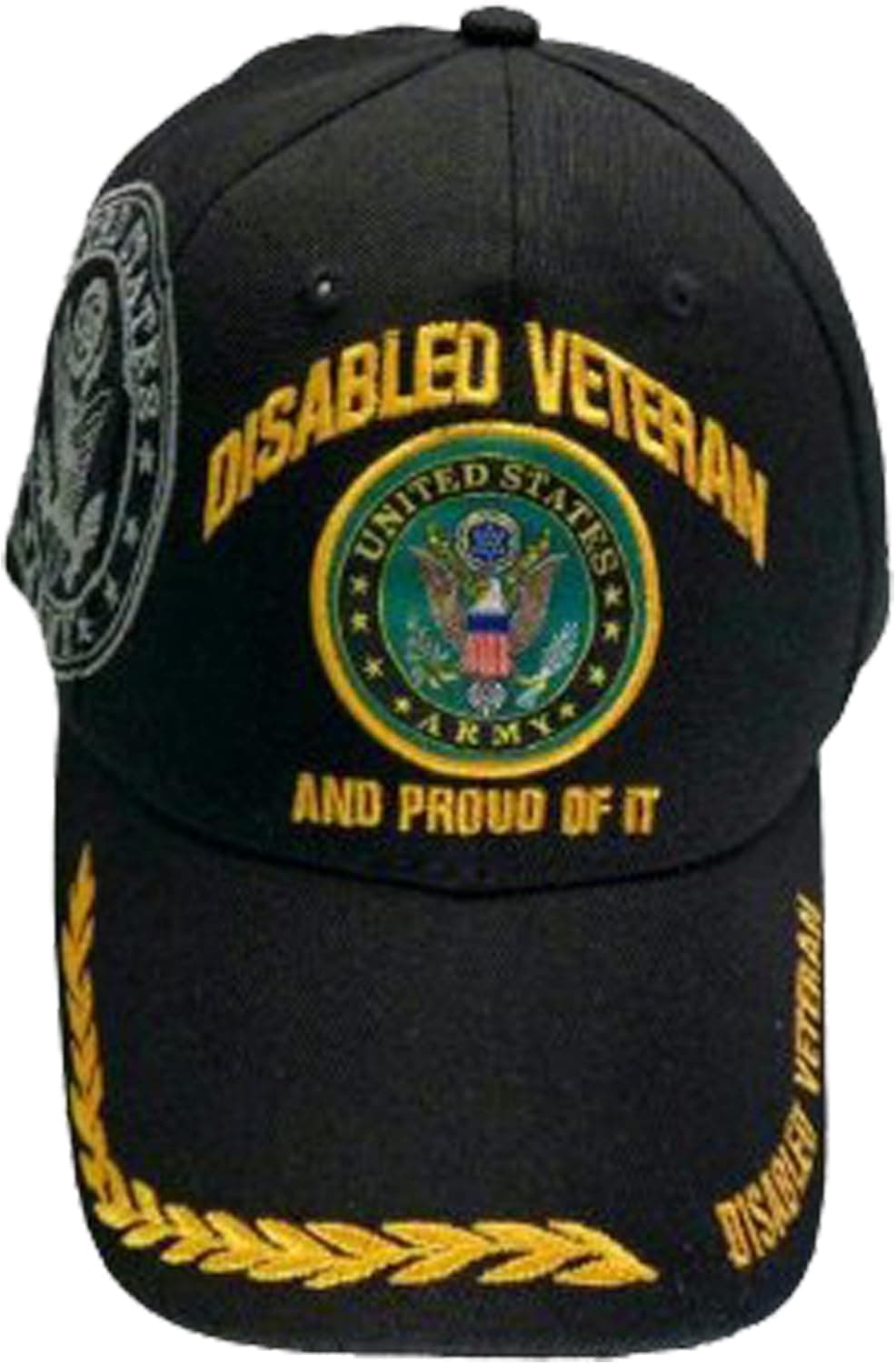 Disabled US Army Baseball Cap, Black Hat, Proud of It with Golden Wreath