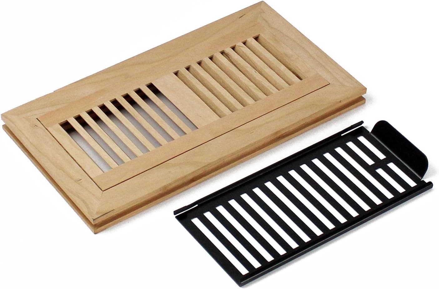 4 X 10 Inch American Cherry Wood Flush Mount Floor Register Vent Cover Grille Unfinished with Damper by WELLAND, 3/4" in Thickness