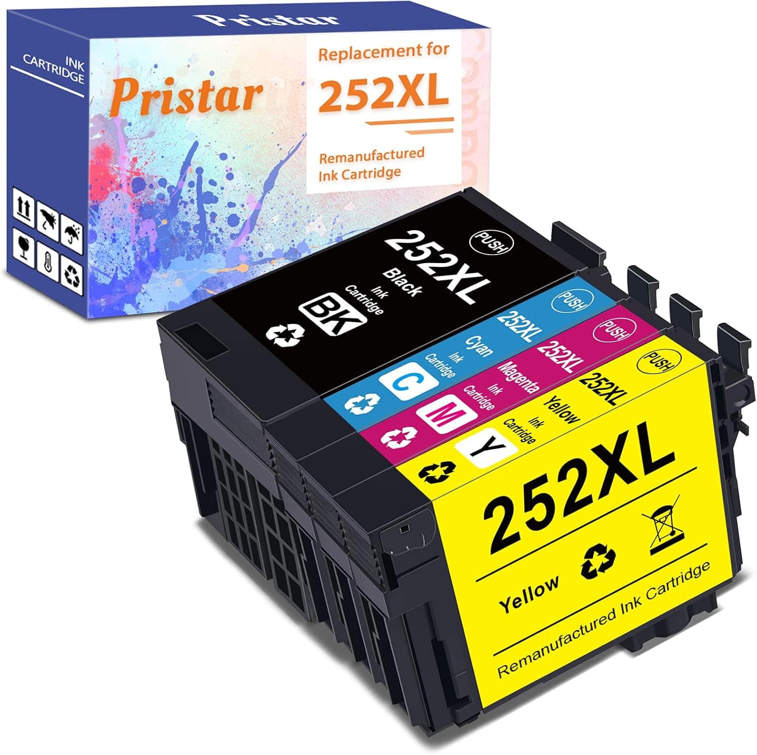 Pristar Remanufactured Ink Cartridge Replacement for 252XL 252 XL T252XL T252 Work for Workforce WF-7710 WF-3640 WF-3620 WF-7720 WF-7210 WF-7620 (1 Black, 1 Cyan, 1 Magenta, 1 Yellow, 4-Pack)