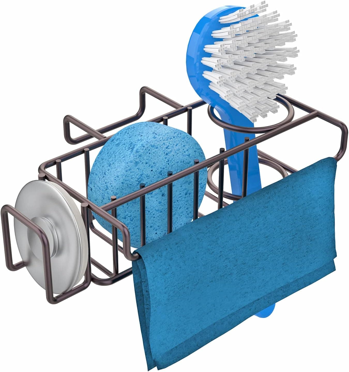 KeFanta Sponge Holder for Kitchen Sink, Bronze Sink Caddy Organizer, Dish Brush Holder, Hanging Sponge Caddy, in Sink Dish Scrubber Holder, Over The Sink Sponge Caddy with Hook