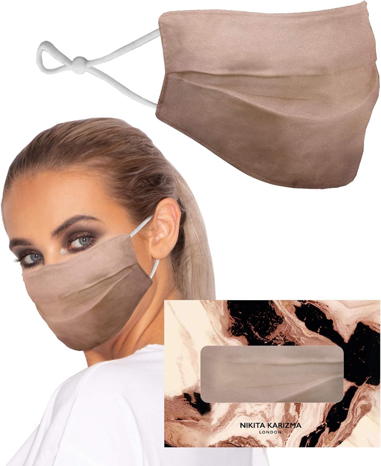 KARIZMA Beverly Hills Silk Face Mask. Taupe Fashionable Designer Face Mask for Women. Washable Fabric Face Mask Reusable Facemask. 19 Momme Mulberry Silk Mask - Luxury Fashion Masks for Women