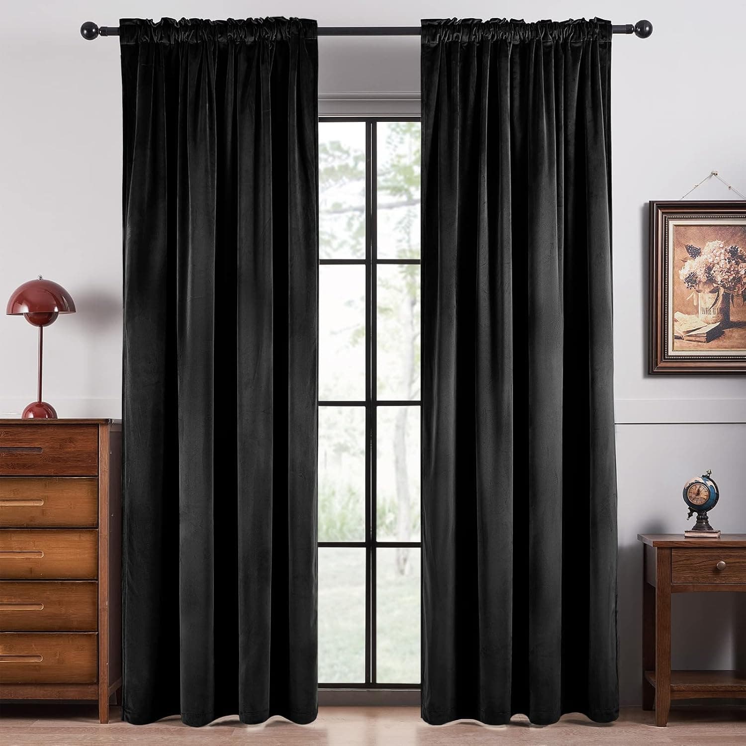 Topfinel Room Darkening Velvet Drapes Thermal Insulated Black Curtain 84 Inch Long 2 Panels Burg for Living Room, Rod Pocket Back Tab Window Panels for Bedroom, 52 x 84, 2 Panels