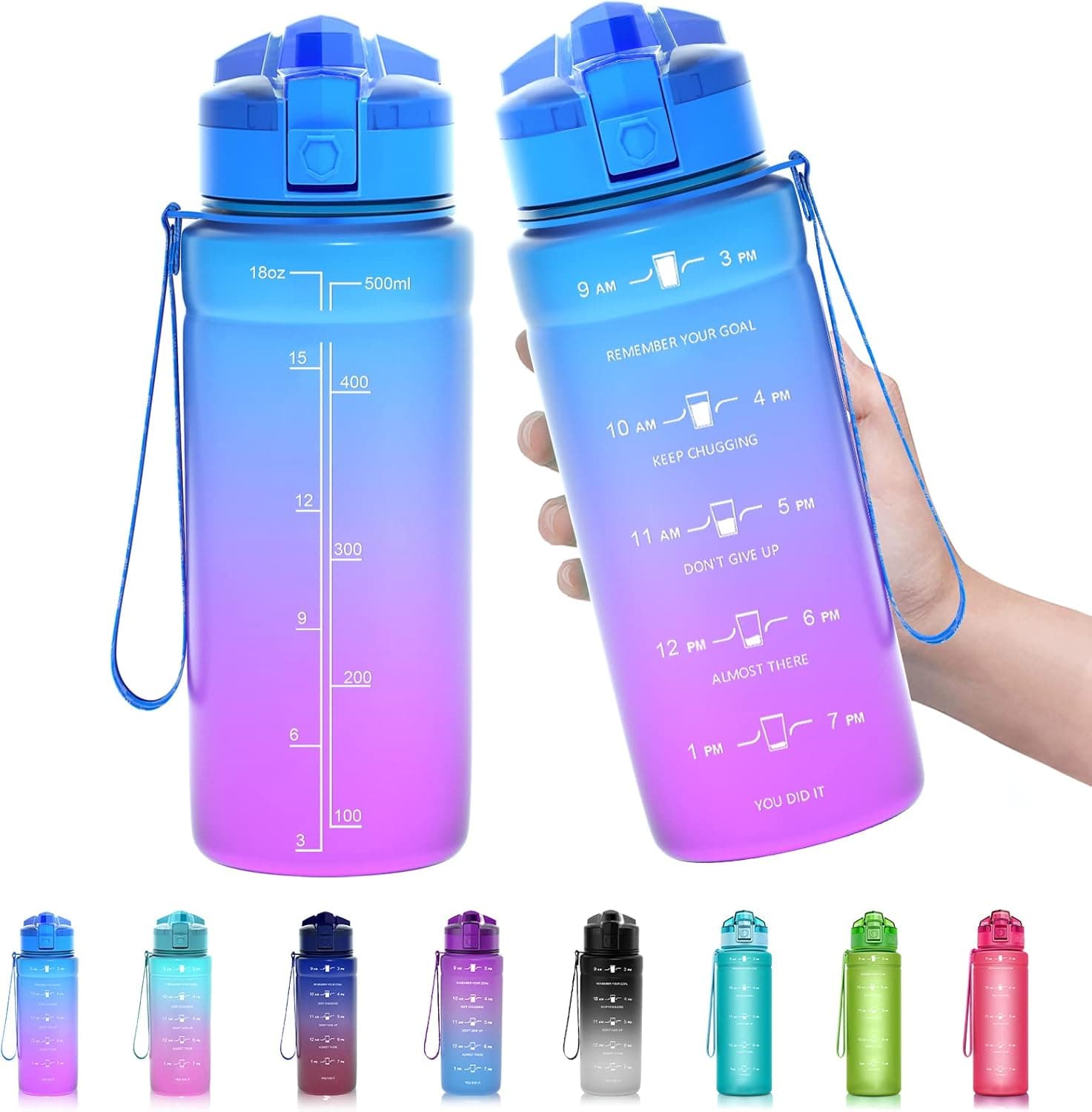 ZOUNICH Tritan BPA Free Water Bottle with Time Marker - 32oz/24oz/17oz Leakproof Motivational Sports Water Bottles to Ensure You Drink Enough Water Throughout The Day for Fitness and Outdoor Activity