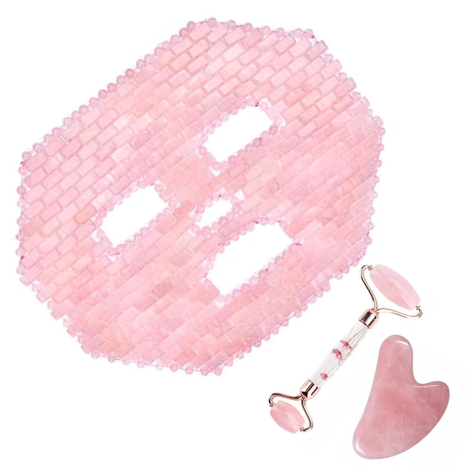 LAVÔNNÉ Made In USA Rose Quartz Face Mask Facial Mask and Roller for Face to promote Relaxation and Stress Relief. Rose Quartz Gifts for Mom Quartz Gifts for mom. Stress Reliever Gifts for mom.