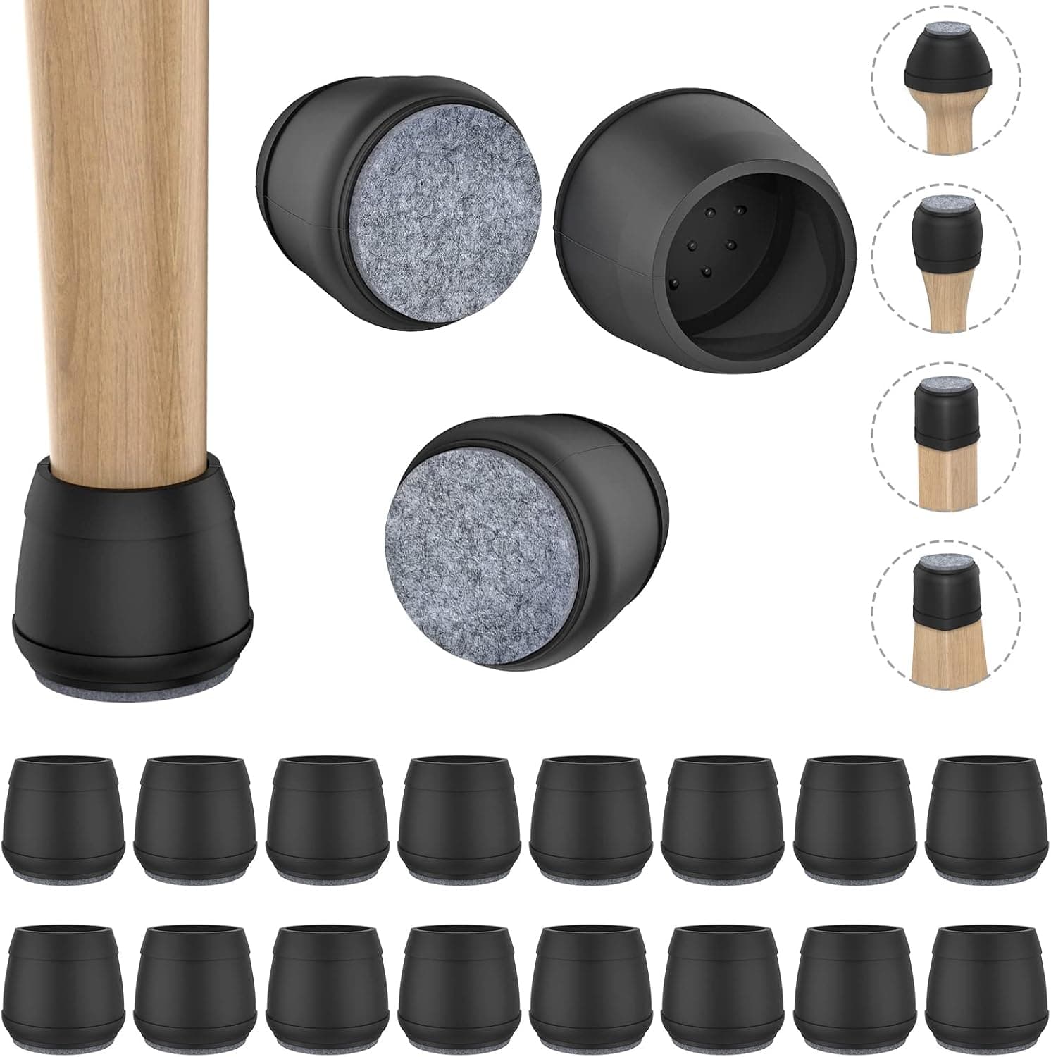 16 Pcs Chair Leg Protectors for Hardwood Floors, (1.5" Black).