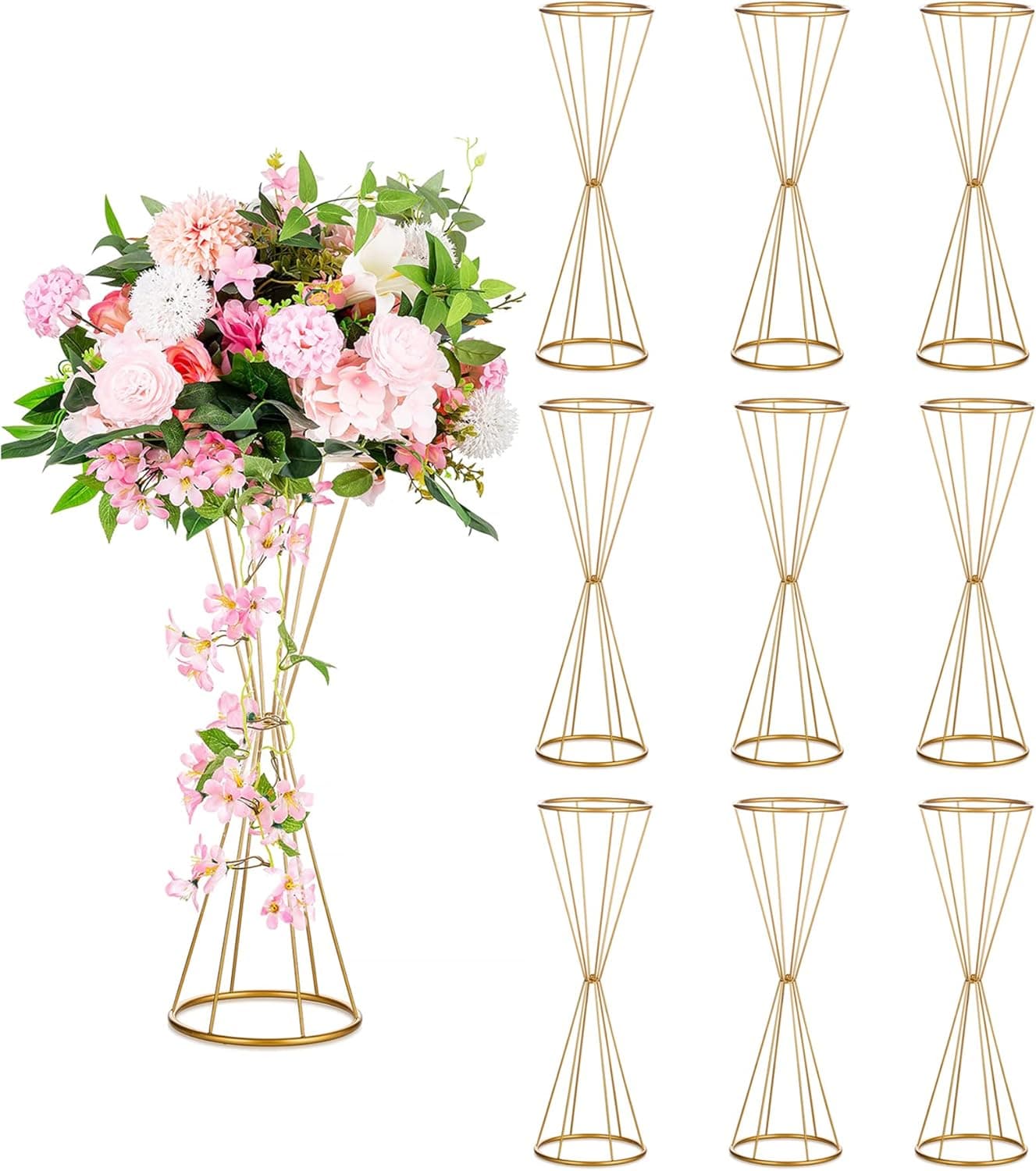 Sziqiqi Gold Wedding Table Centerpiece Tall - 27in Floral Centerpieces for Tables Metal Vases Centros de Mesa para Bodas