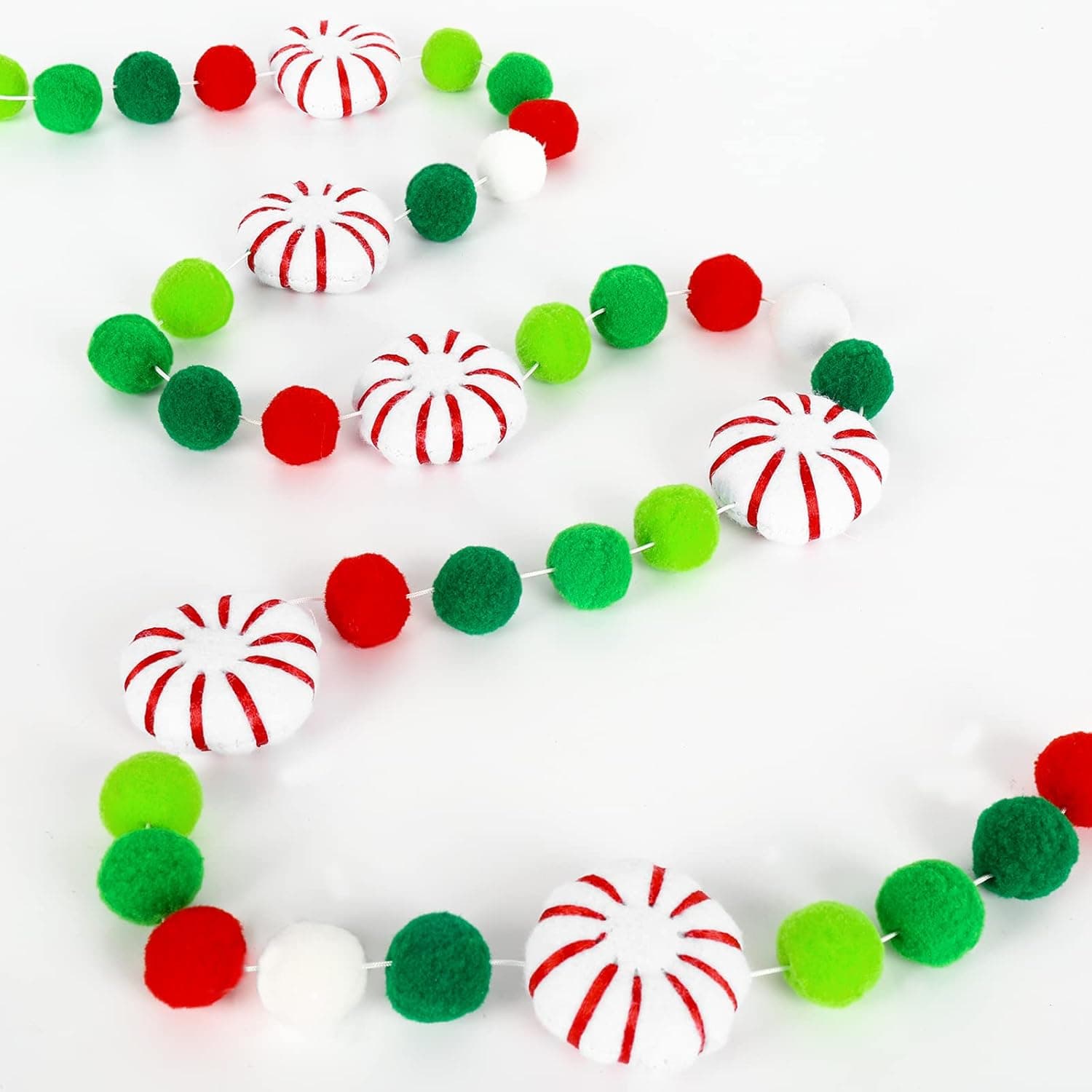 Whaline 8.2Ft Christmas Felt Candy Banner Red Green White Decorative Pom Pom Banner Felt Pom Bunting Ball Banner Christmas Pom Garland for Xmas Tree Holiday Wall Decoration Home Mantel Supplies