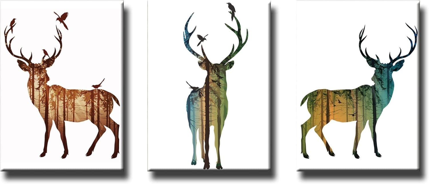 FASKUNOIE Wall Art Deer with Forest Background Prints on Canvas Unframed Modern Animal Pictures for Home Decoration