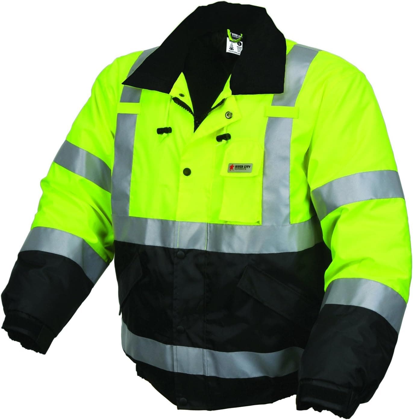MCR Safety BBCL3LX3 Luminator Class 3 Insulated Polyester Water Resistant Two-Tone Bomber Jacket with 3M Silver Reflective Stripes, Fluorescent Lime Green, 3X-Large