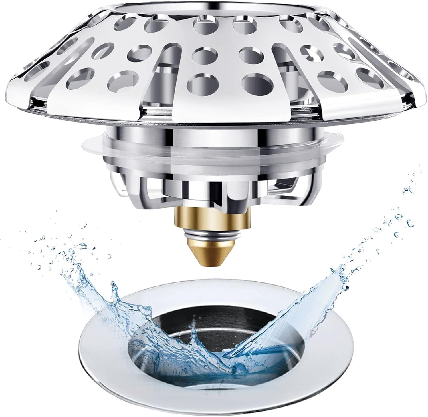 AzWzz Universal Tub Stopper Bathtub Drain Stopper, 3 in 1 Pop Up Bath Tub Drain Plug and Drain Cover with Hair Catcher Strainer, Be Used for 1-3/8" to 2" Drain Hole Replacement