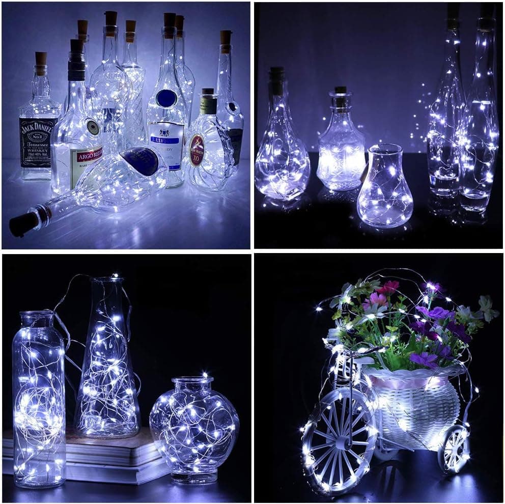 Adecorty SL-WBLWC6-CW Wine Bottle Lights with Cork Battery Powered Fairy Lights 6 Pack 20 LED Cool White