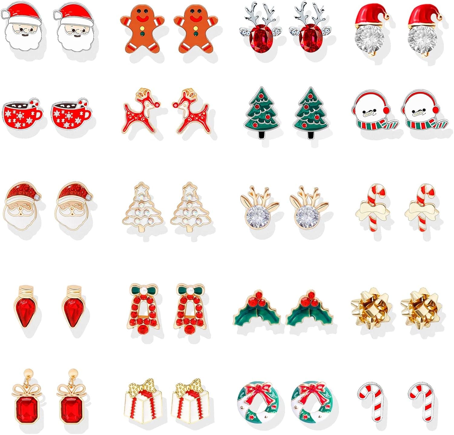 15 Pairs Christmas Stud Earrings Christmas Earrings for Women Christmas Candy Tree Bow Santa Claus Stud Earrings Xams Earrings Christmas Jewelry Gift