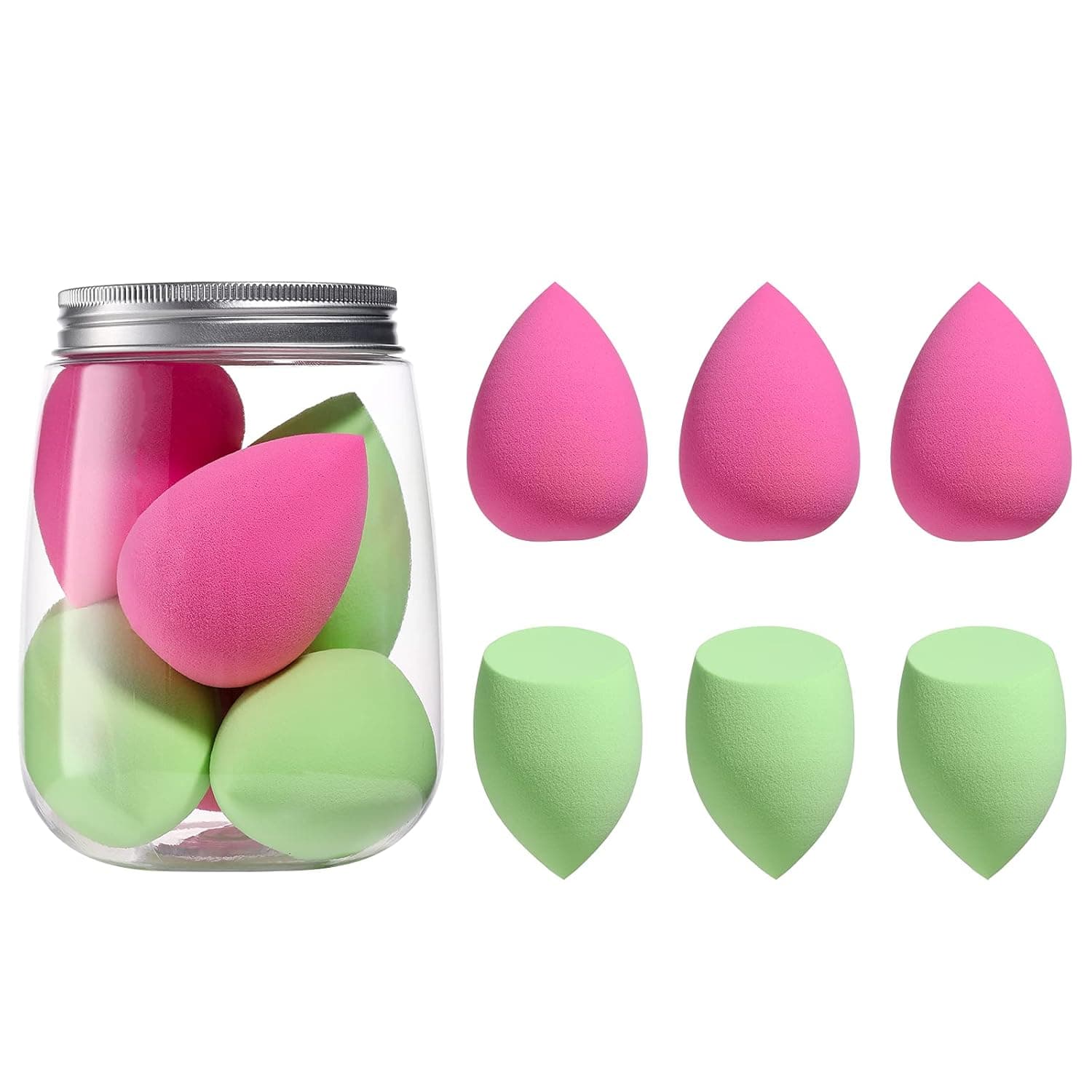 BS-MALL Makeup Sponge Set 6 Pcs Foundation Blending Beauty Sponge for Liquid, Cream, and Powder,Powder Puff Neon Green and Neon Pink