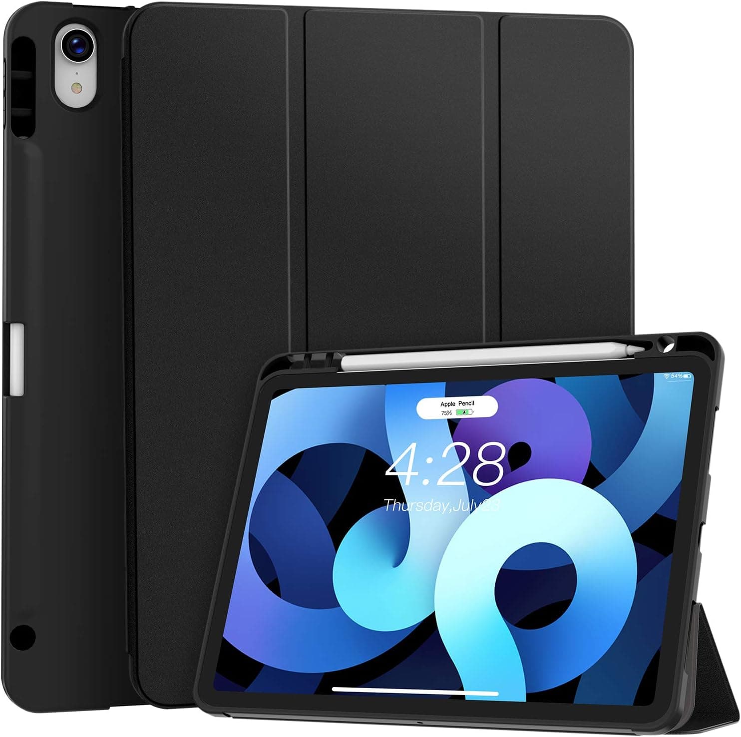 Soke iPad Air 5th Generation 2022/Air 4th Generation 2020 Case with Pencil Holder,Support Touch ID/iPad Pencil Charging Lightweight Smart Cover with Soft TPU Back for iPad Air 10.9 inch(Black)