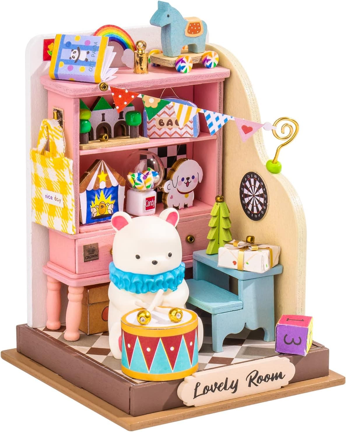 Rolife DIY Miniature Dollhouse Kits, 3D Wooden Tiny House Building Sets with Mini Model Movable Furniture, DIY Craft Gifts for Men Adults Teens to Build (Childhood Toy House)