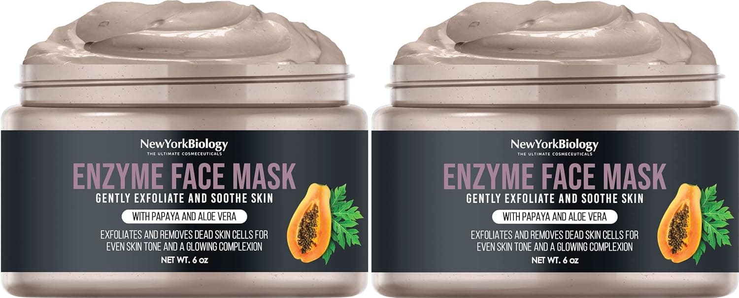 New York Biology Enzyme Facial Mask 6 oz – Moisturizing and Hydrating Face Mask for Acne, Pores, and Clear Skin – Deep Facial Cleanser Clay Mask for Normal and Oily Skin - Pack of 2