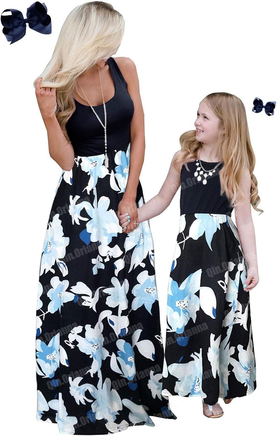 Qin.Orianna Mommy and Me Boho Floral Family Matching Maxi Dress with Pocket for Mother's Day…