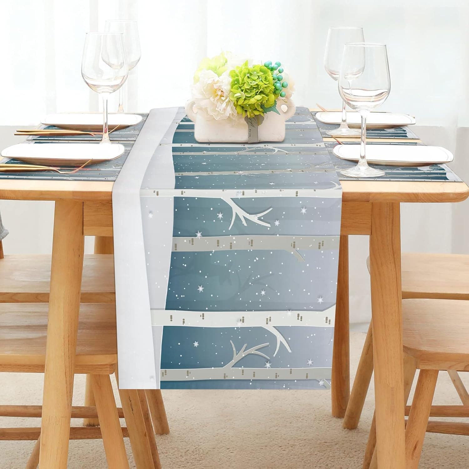 FAMILYDECOR Linen Burlap Table Runner Dresser Scarves, Christmas Theme Winter Forest Deer Kitchen Table Runners for Dinner Holiday Parties, Wedding, Events, Decor - 16 x 72 Inch