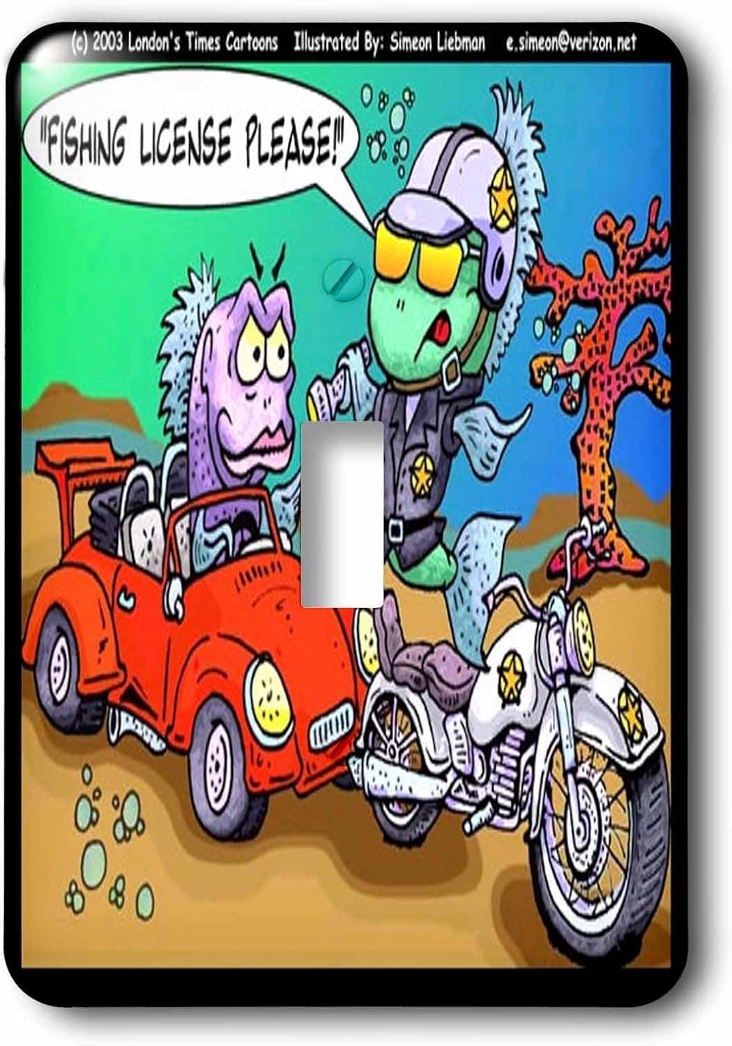 3dRose Londons Times Fish Fishing Deep Beneath Cartoons - Fish Pulled Over 4 Fishing License - single toggle switch (lsp_2410_1)