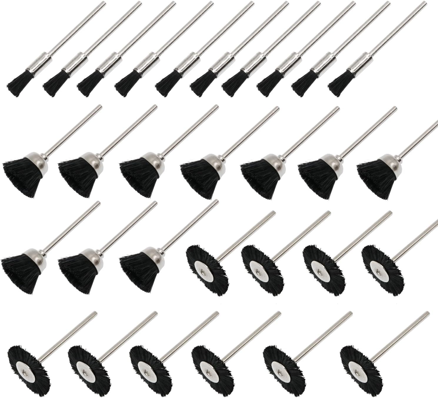 NIUPIKA Soft Nylon Bristle Brushes Cup Wire Brush Set Cleaning Polishing Accessories 2.35mm Shank for Rotary Drill Tools Pack of 30 Pieces