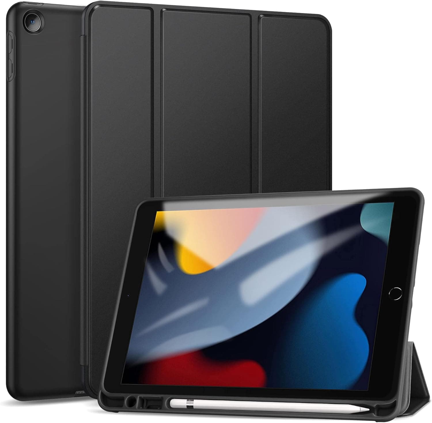 ZtotopCase for New iPad 9th/8th/7th Generation Case with Pencil Holder, Lightweight Slim Protective, Soft TPU Cover with Auto Wake/Sleep, Tri-fold Stand for iPad 10.2 Inch 2021/2020/2019, Black