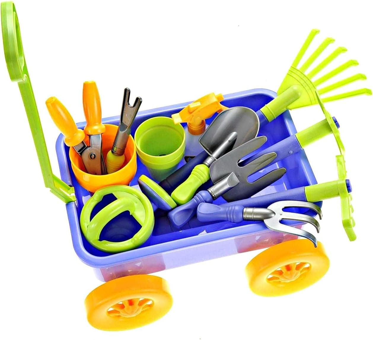 Dimple Garden Wagon & Tools Toy Set Premium 15Piece Gardening Tools & Wagon Toy Set – Sturdy & Durable - Top Yd, Beach, Sand, Garden Toy - Great for Kids & Toddlers (Garden Toy Set), Green (Single)