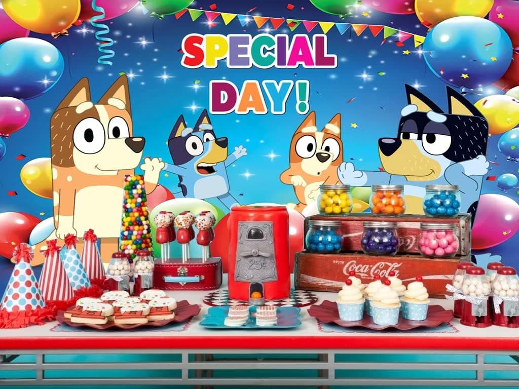 Bluey Backdrop Birthday Banner Party Decorations Sheepdog 7x5 ft Bingo Cartoon Dog Happy Birthday Supplies Special Day Background For Multi Occasions