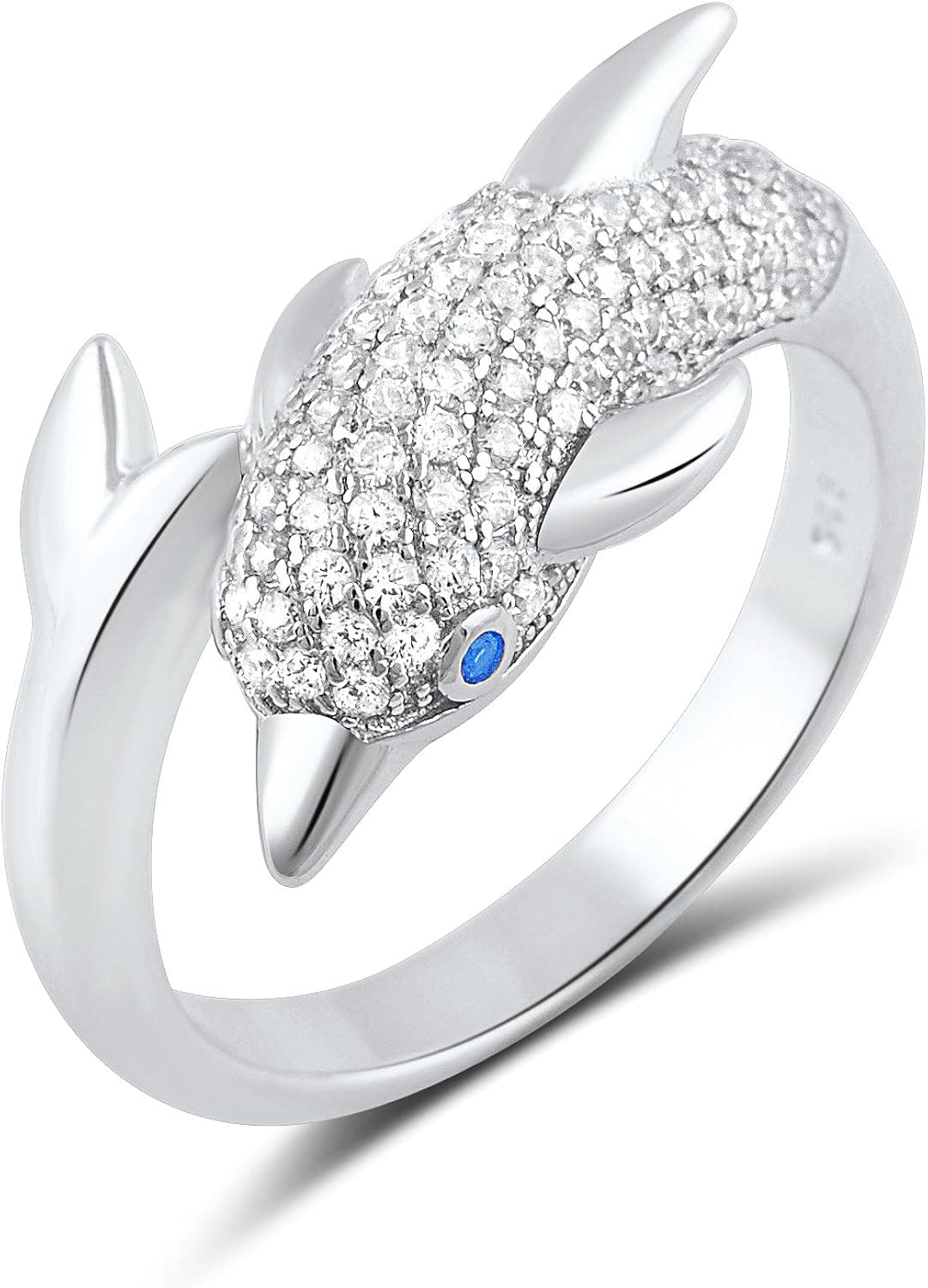 SILVERCLOSEOUT Sterling Silver Cz Dolphin Ring (Size 4-9)