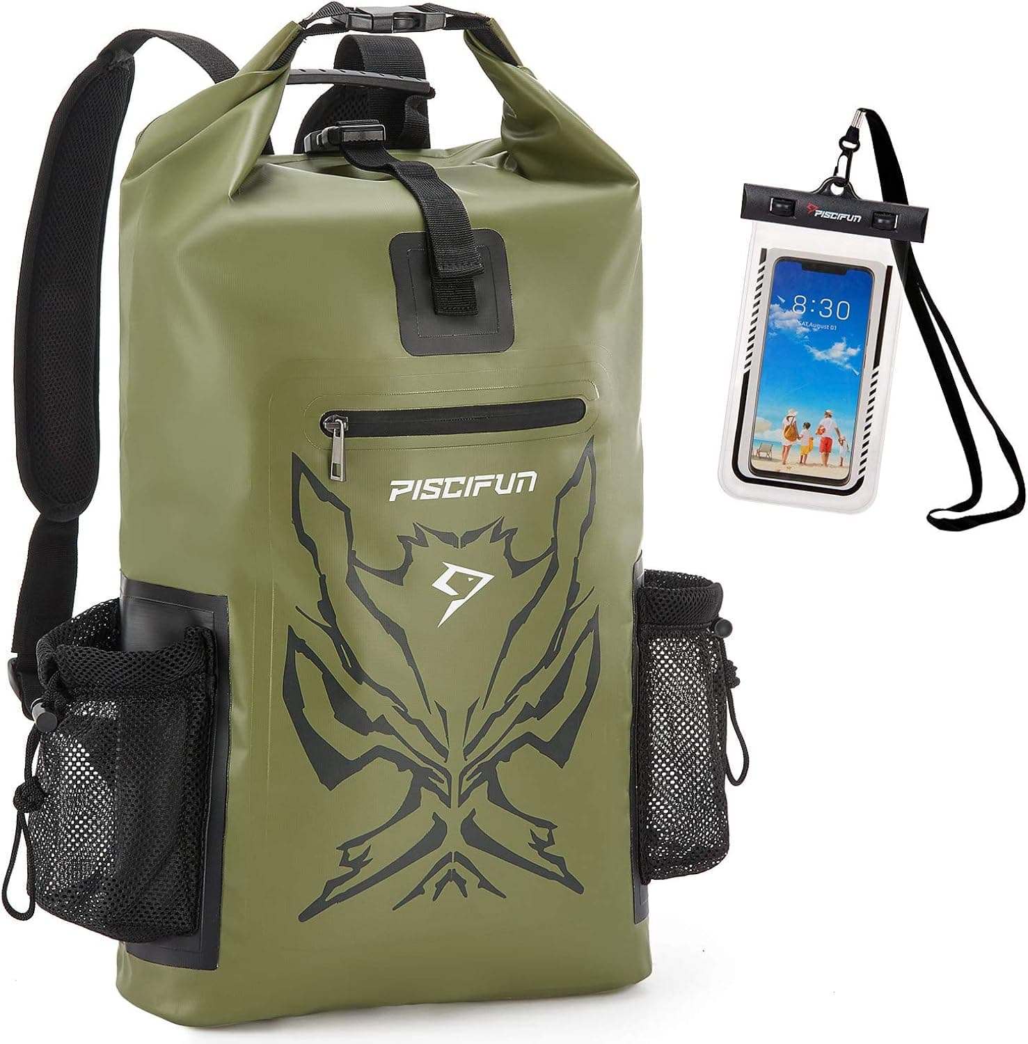 Piscifun Angry Face Dry Bag with Waterproof Phone Case, Waterproof Dry Backpack for Men and Women, Floating Dry Bag Backpack 20L 40L 50L
