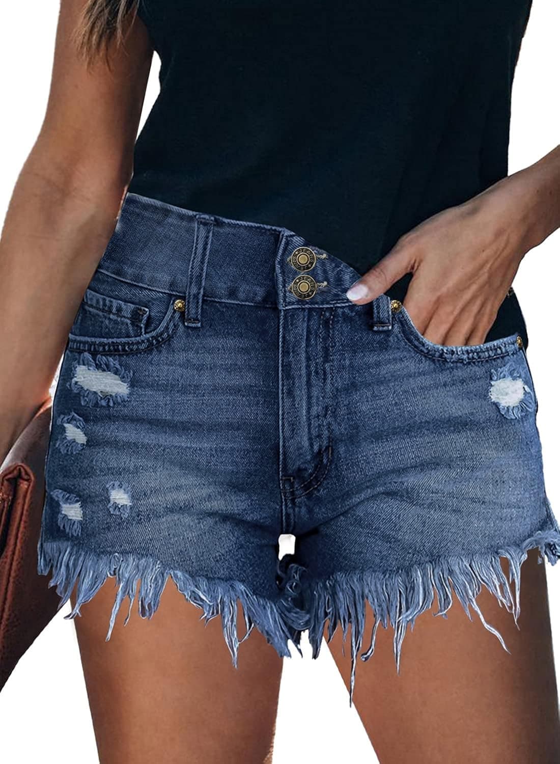 GRAPENT Women's High Waisted Ripped Stretchy Denim Hot Short Summer Jean Shorts