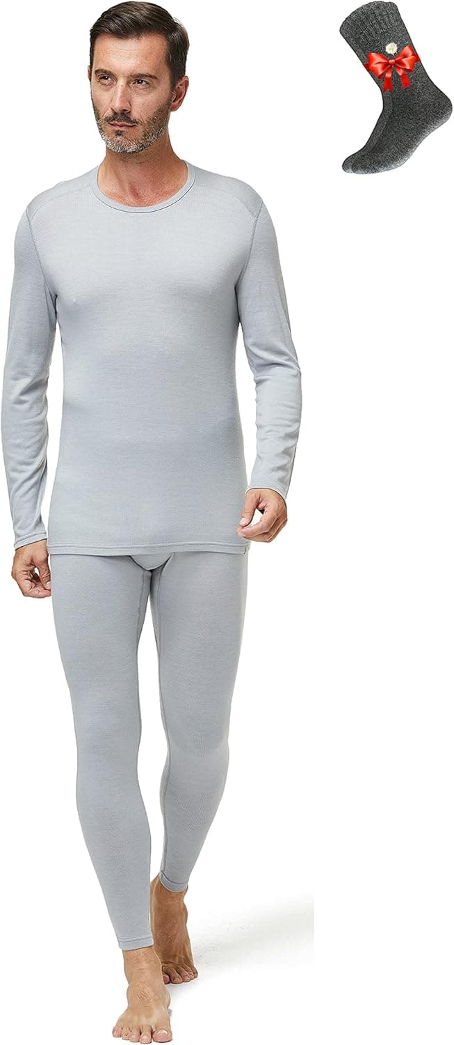 Naturwool Men's 100% Merino Wool John Set Thermal Underwear Base Layer Top and Bottom