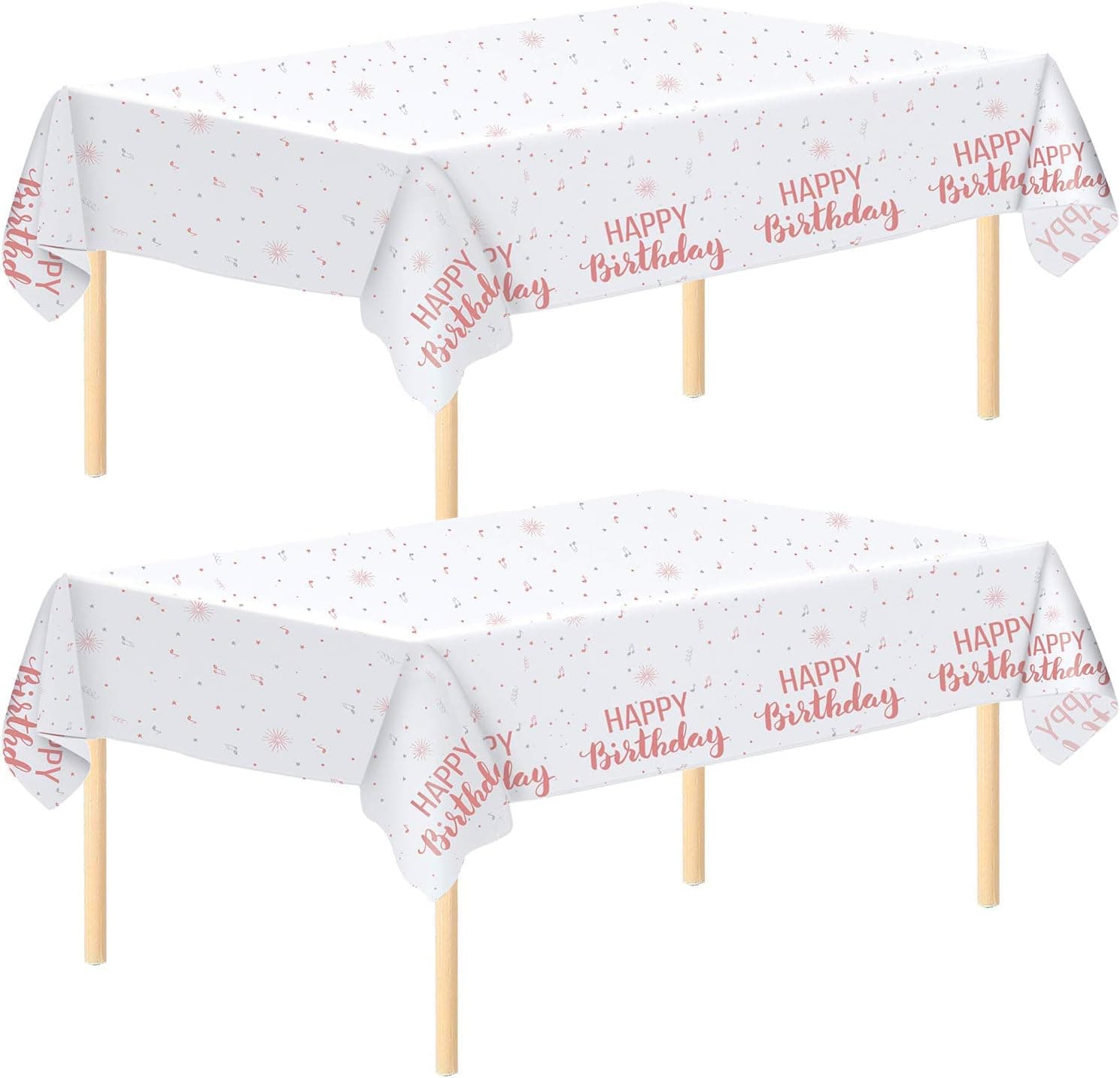 Aneco 2 Pack Rose Gold Tablecloth Table Cloth Cover Rose Gold Happy Birthday Tablecloth Party Tablecloths 54 x 108 Inches for Parties Birthdays Weddings