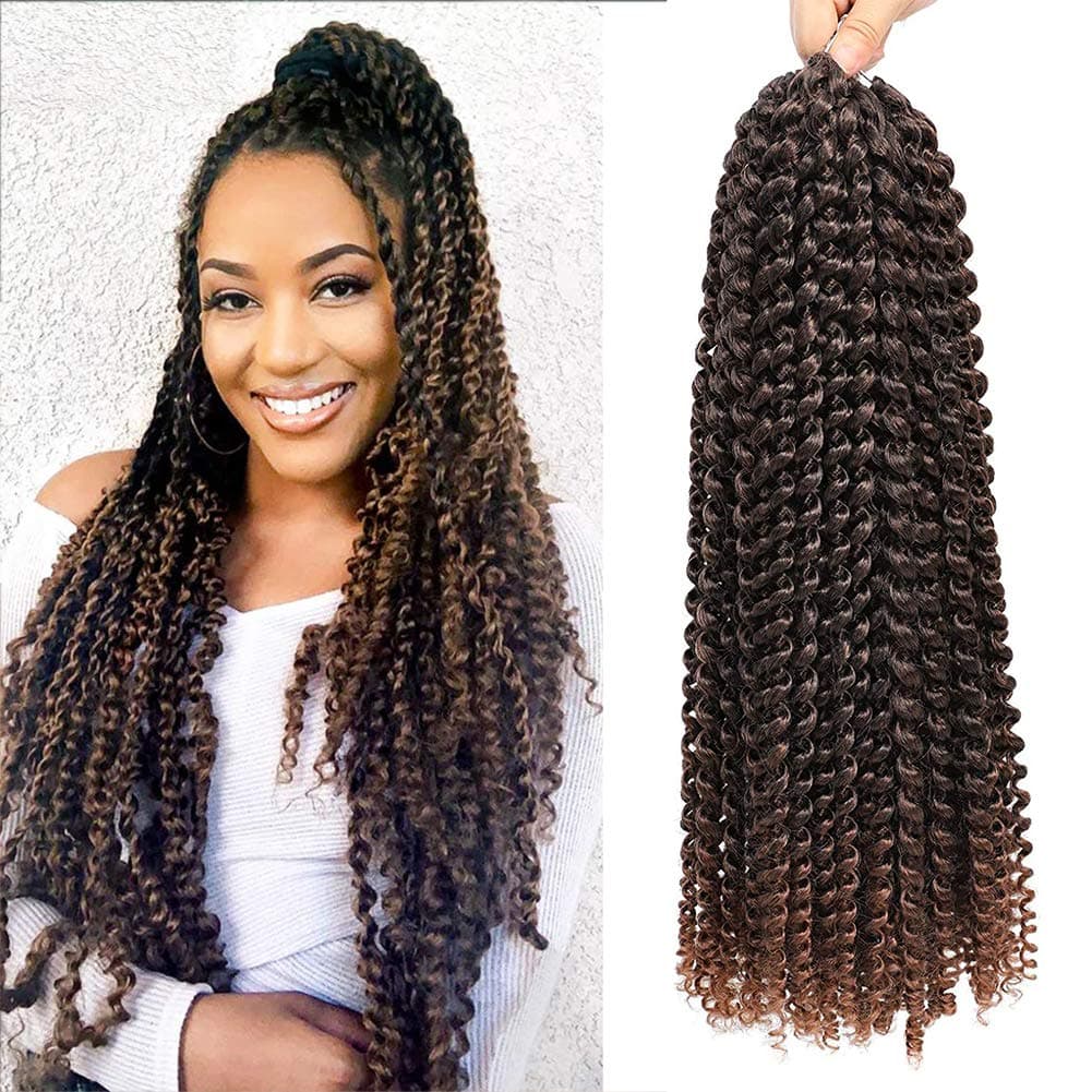 Passion Twist Crochet Hair Curly Water Wave Crochet Braids Hairstyles 6Packs 18inch Long Bohemian Synthetic Hair Extensions (3pack, 1B/30)