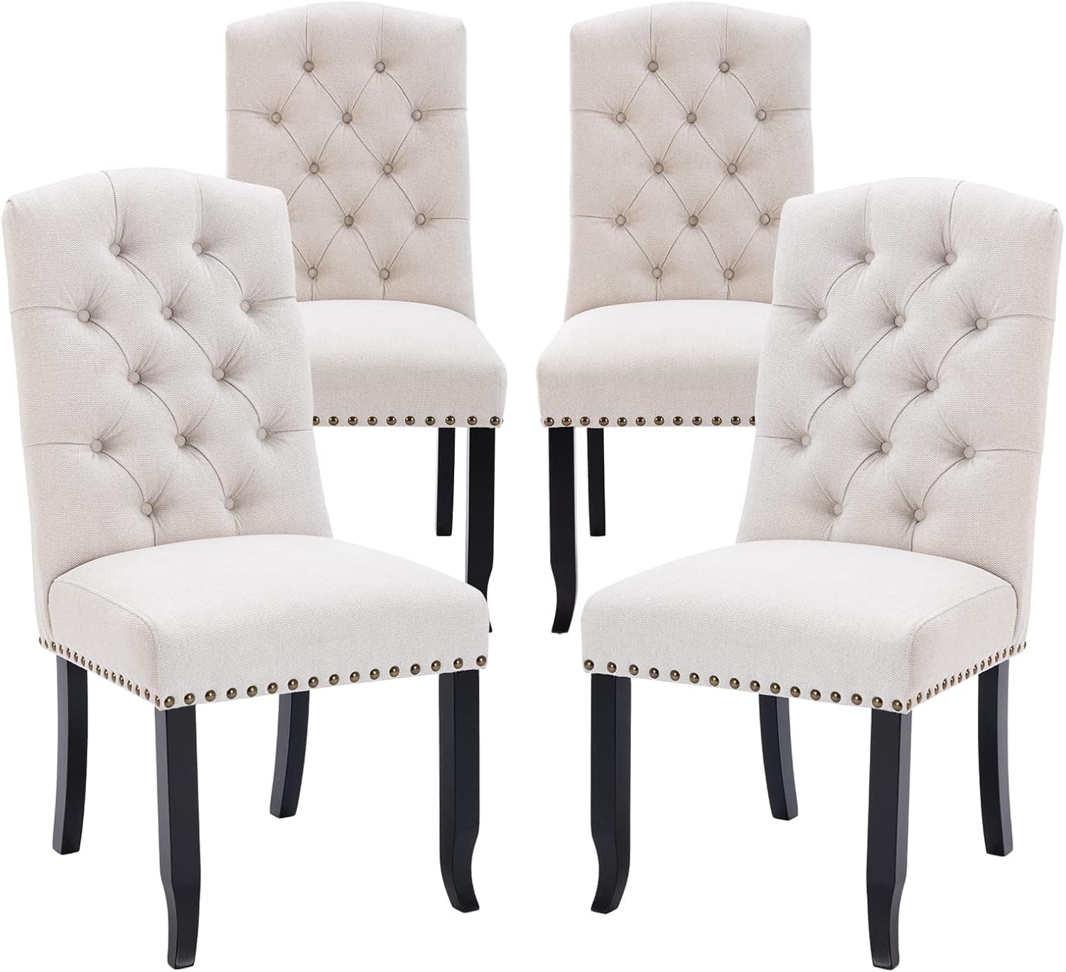 COLAMY Tufted Dining Chairs Set of 4, Upholstered Parsons Dining Room Chairs, Fabric Kitchen Side Chair with Nailhead Trim and Wood Legs - Beige
