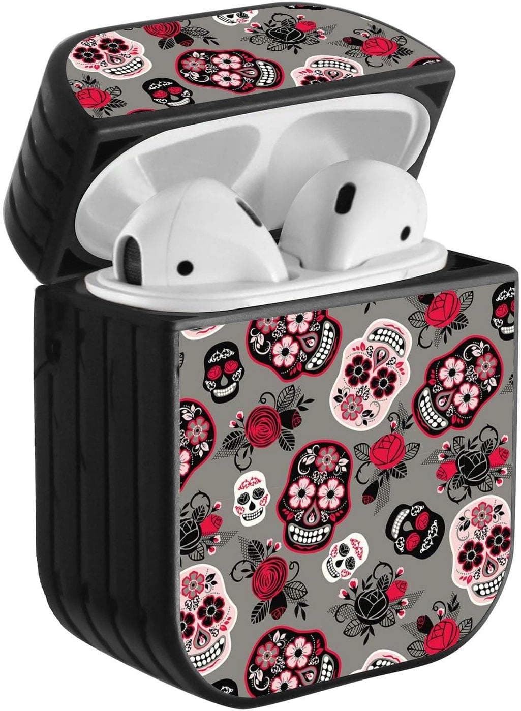 Compatible with Airpods 2 & 1, Shockproof Portable Protective Hard Cover Case with Neck Lanyard Strap - Day of The Dead Sugar Skull