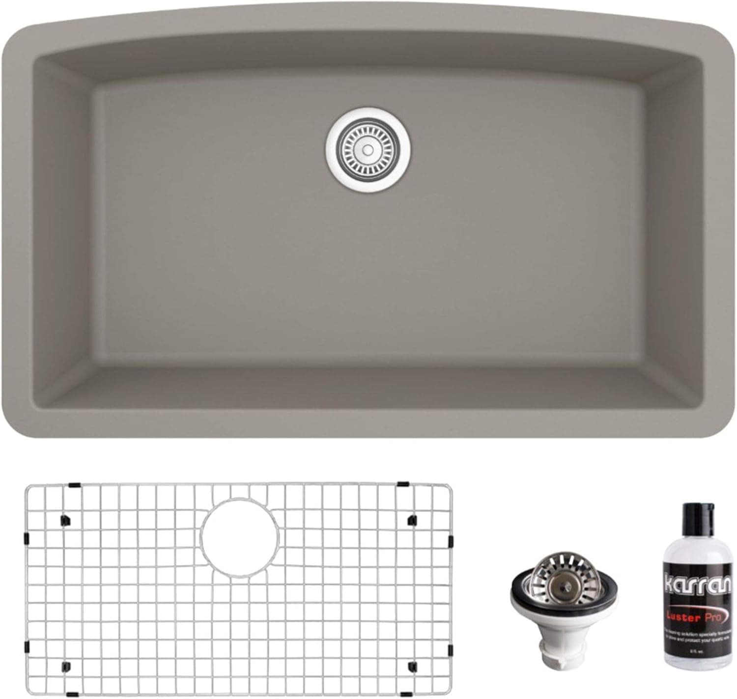 Karran QU-712 Undermount Quartz Composite 32 in. Single Bowl Kitchen Sink Kit in Concrete
