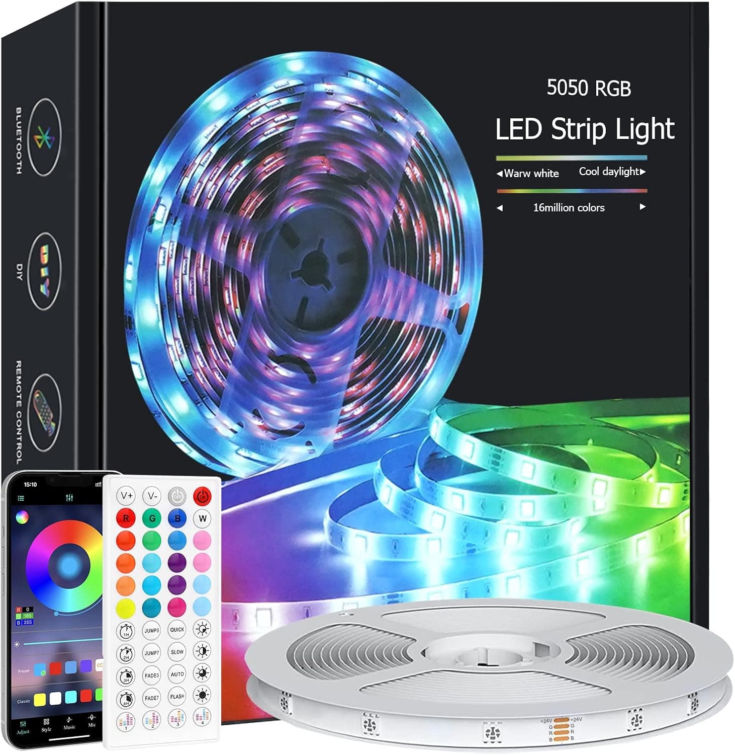 zyzykeji 65.6ft Led Lights for Bedroom, Led Strip Lights with Music Sync Color Changing, 5050 RGB Led Lights with App Control and Remote, Led Light Strips for Room Kitchen Party Home Decoration