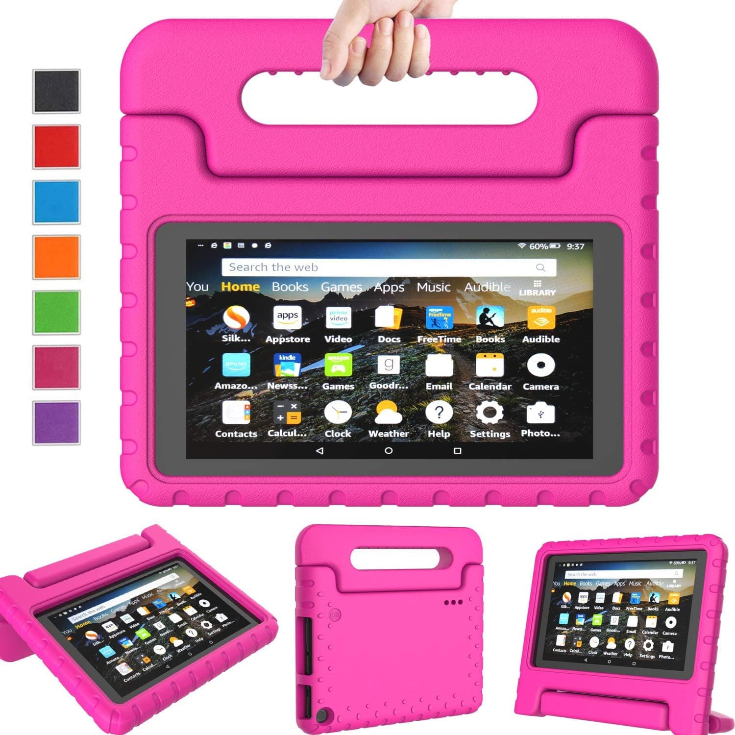 LTROP Kids Case for All-New Fire 7 Tablet (9th Generation, 2019 Release), Lightweight Shockproof Kids Friendly Convertible Handle Stand Protective Cover for Fire 7 2019 Tablet - Rose