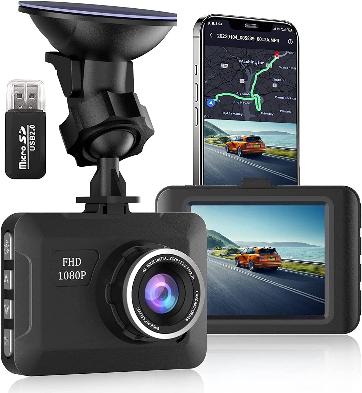 Dash Cam with 170 Wide Angle 2.4 inch LCD Display Screen and 1080P high-Definition Dash Cam, G-Sensor Motion Detection and Parking Monitor, Suitable for Low Light Night Video environments