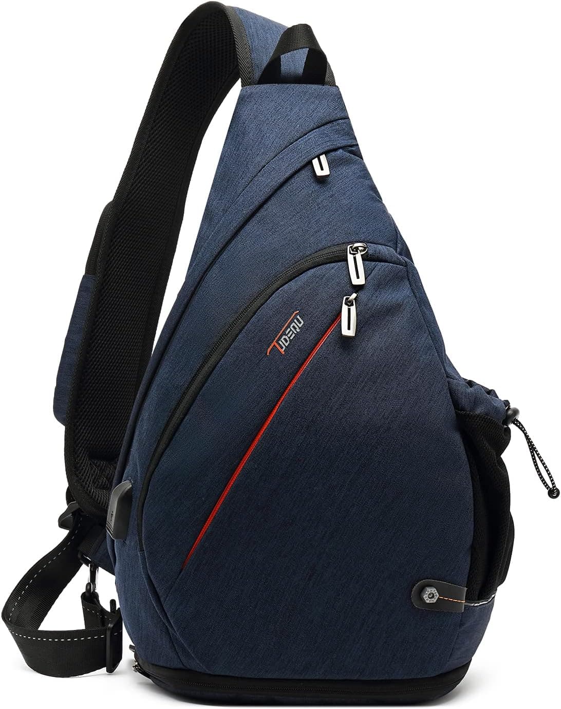 TUDEQU Sling Bag Crossbody Sling Backpack with USB Charging Port, Water Resistant Shoulder Bag Outdoor Travel Hiking Daypack with WET Pocket Men Women Christmas Gifts (DARK BLUE)