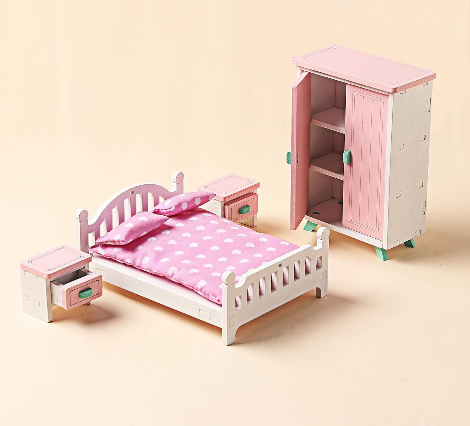 Wooden Dollhouse Furniture Set of House Bedroom, Miniature Dollhouse Accessories for Dollhouse Toys, Playhouse Furniture, Doll House Furnishings in 1:12 Scale