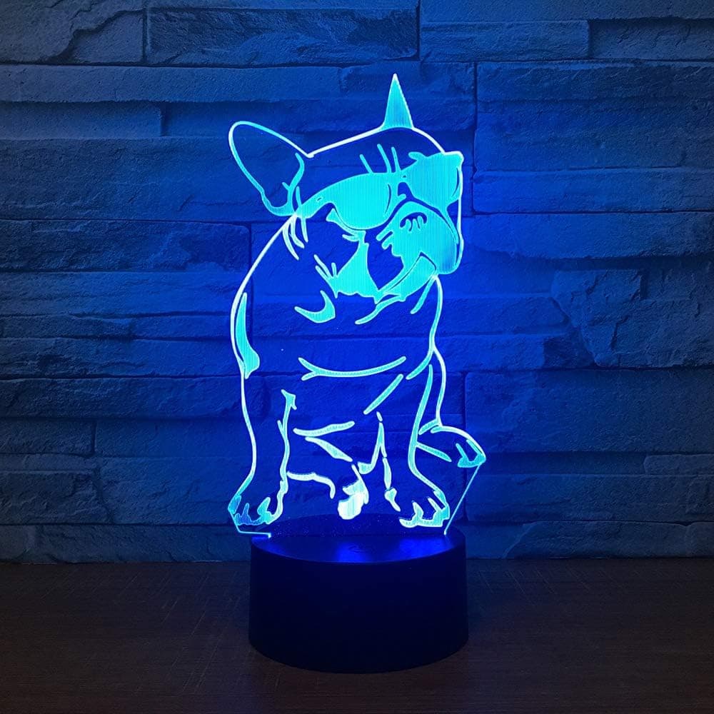 Xdorra French Bulldog Night Light , Bull Dog 3D LED Illusion Desk Lamps , 7 Colors AUTO Change Birthday Christmas Gifts for Girls Kids Baby Boys Men Women and Room Decor