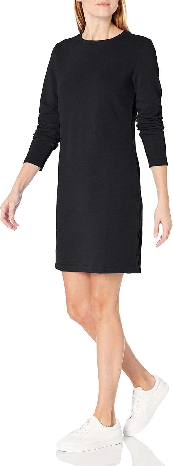 Amazon Essentials Women's Crewneck Long-Sleeve French Terry Fleece Above-The-Knee Dress