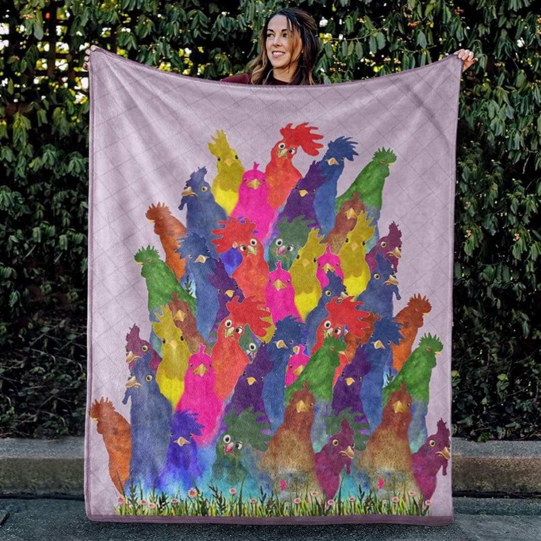 CLOUDBLANKET Colorful Chicken Blanket, Gift for Farmer, Flannel Sherpa Fleece Blanket, Crib/Throw/Queen Size for Couch Sofa Bed, Gift for Family, Lover