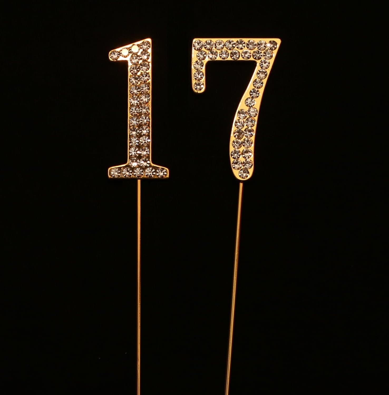 Numbrer 17 for 17th Birthday or Anniversary Cake Topper Party Decoration Supplies, Gold, 1.75 Inches Tall