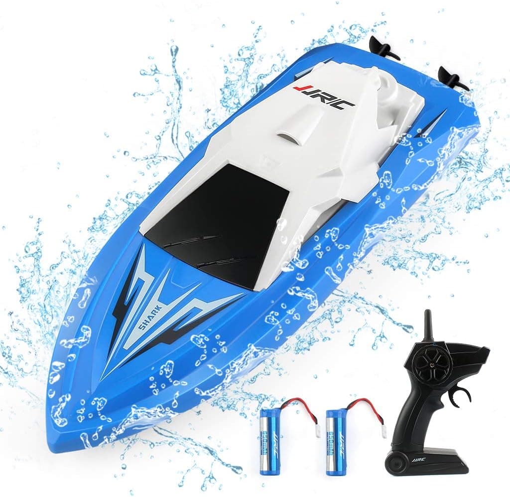 JJRC RC Boats for Pools and Lakes - 2.4Ghz Rechargeable Remote Control Boats, Self Righting Radio Controlled Boat with 10km/h High Speed Race Boat Toys Gifts for Kids Adults (Blue)