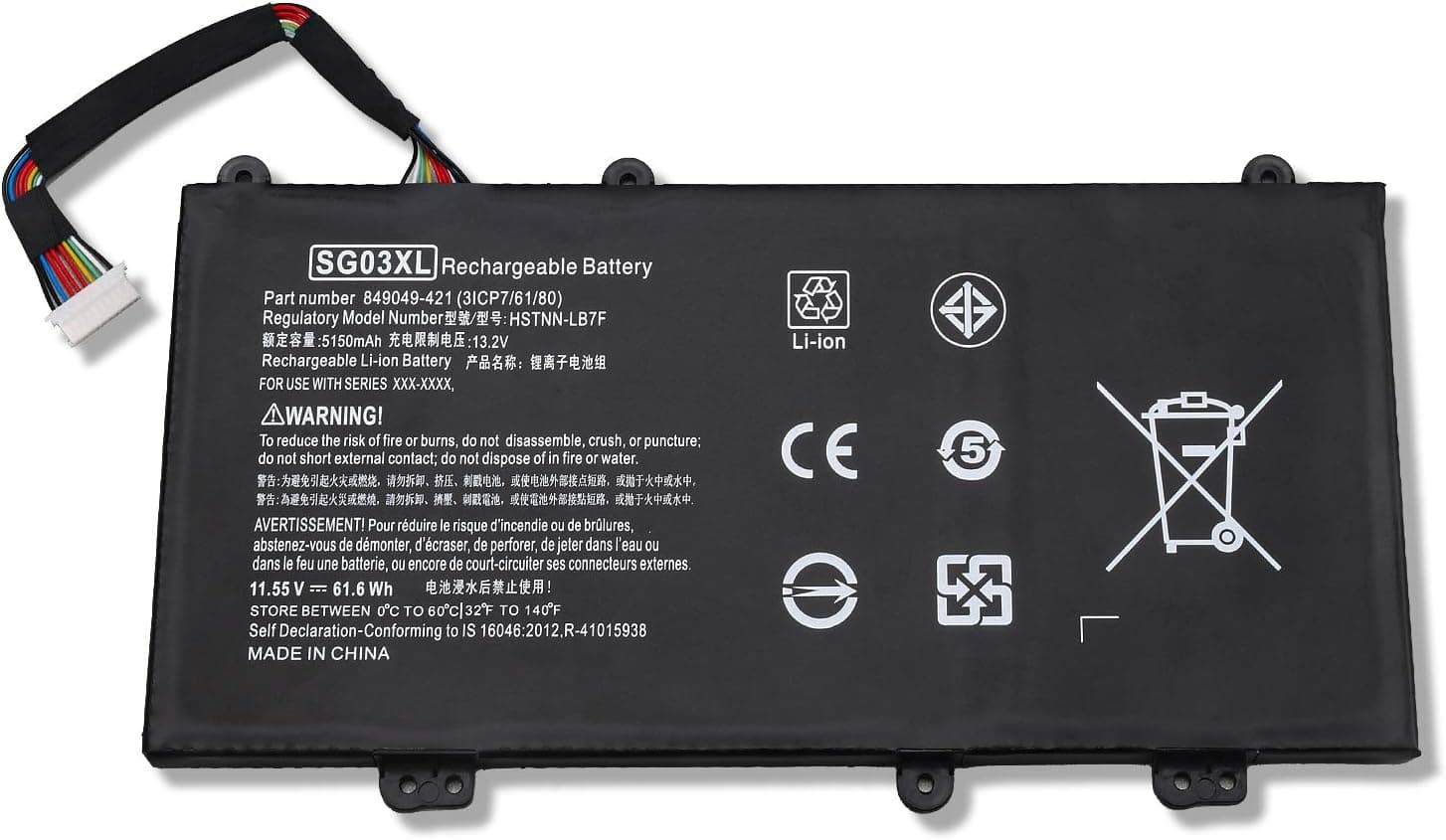 Amanda SG03XL Battery Replacement for HP Envy M7-U M7-U009DX 17t-U000 17-U011NR Series Laptop 849315-850 849049-421 TPN-I126 HSTNN-LB7F HSTNN-LB7E SG03061XL 11.55V 5150mAh/61.6Wh